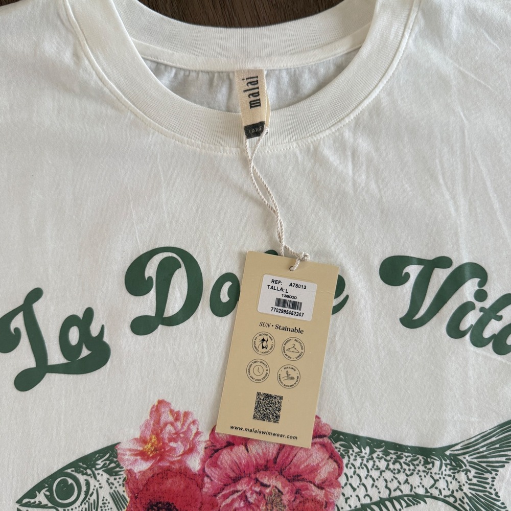 NWT Malai Anthropologie La Dolce Vita Graphic Tee White - Women's Large - Picture 2 of 7